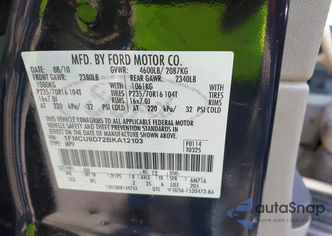 2011 Ford Escape Xlt z USA, uszkodzony, nr VIN 1FMCU9D72BKA12103